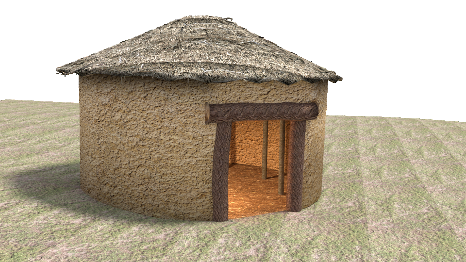 Reconstrucción 3D de una cabaña circular de Marroquíes Bajos. Fuente: Estela Pérez Reconstrucción 3D de una cabaña circular de Marroquíes Bajos. Fuente: Estela Pérez