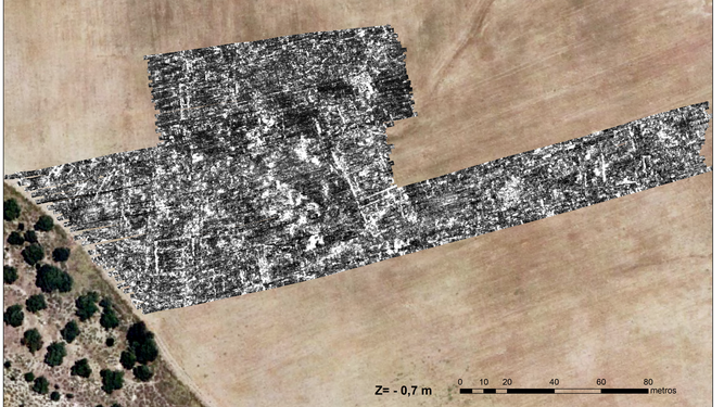 Imagen del plano urbano de Asta Regia obtenido con técnicas de georradar por investigadores de la UCA Imagen del plano urbano de Asta Regia obtenido con técnicas de georradar por investigadores de la UCA