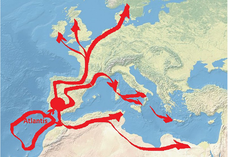 Expansión del Megalitismo y del Vaso Campaniforme con foco de origen en el suroeste de Iberia. Hipótesis del origen Atlante, propuesta por Georgeos Díaz-Montexano en Arte rupestre Mundial. Monográfico de Arqueología Sin Fronteras, 1997 Expansión del Megalitismo y del Vaso Campaniforme con foco de origen en el suroeste de Iberia. Hipótesis del origen Atlante, propuesta por Georgeos Díaz-Montexano en Arte rupestre Mundial. Monográfico de Arqueología Sin Fronteras, 1997