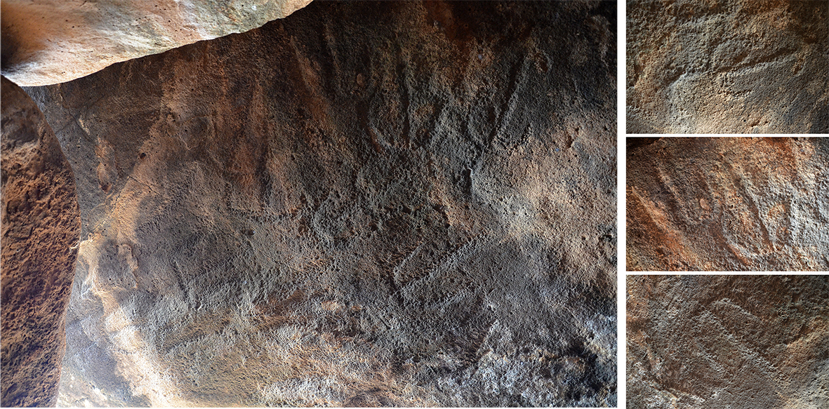 Grabados en el interior del dolmen de Shamir: la losa superior pesa más de cincuenta toneladas. Fuente: NG/Gonen Sharon, Tel Hai College Grabados en el interior del dolmen de Shamir: la losa superior pesa más de cincuenta toneladas. Fuente: NG/Gonen Sharon, Tel Hai College