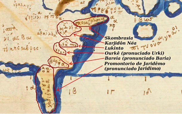 Ciudades costeras del confín de la Bética y el inicio de la Tarraconensis en la costa de los Bastitanos, según Ptolemeo. Nótese como Baria es la última ciudad oriental de la Bética mientras que Urki (Urci) aparece como la primera ciudad occidental de la Tarraconesis. Esto demuestra que son dos ciudades diferentes. Códice bizantino Burney 111 (S. XIII), Ptolemy, Geographia. Traducción: Georgeos Díaz-Montexano Ciudades costeras del confín de la Bética y el inicio de la Tarraconensis en la costa de los Bastitanos, según Ptolemeo. Nótese como Baria es la última ciudad oriental de la Bética mientras que Urki (Urci) aparece como la primera ciudad occidental de la Tarraconesis. Esto demuestra que son dos ciudades diferentes. Códice bizantino Burney 111 (S. XIII), Ptolemy, Geographia. Traducción: Georgeos Díaz-Montexano