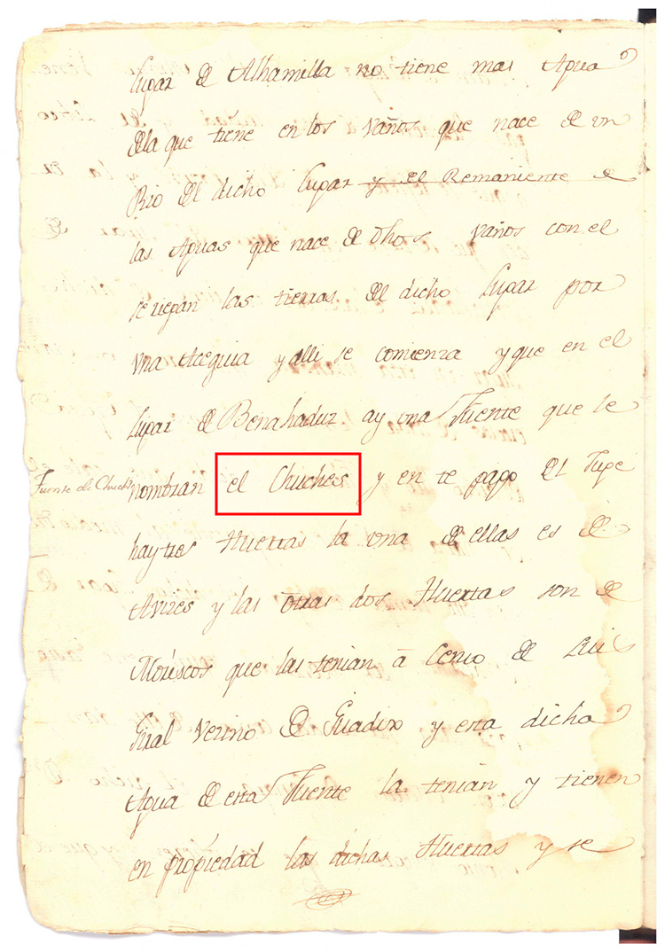 Libro de Apeos y Repartimientos de Benahadux tras la guerra de las Alpujarras en 1573, reescrito en 1805. Podemos leer la mención a la Libro de Apeos y Repartimientos de Benahadux tras la guerra de las Alpujarras en 1573, reescrito en 1805. Podemos leer la mención a la