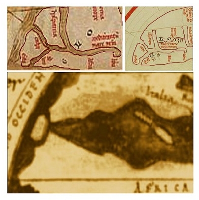 Copias de mapas cartagineses que representan una isla delante del Estrecho de Gibraltar siguiendo la tradición egipcia - Cortesía de Georgeos Díaz-Montexano Copias de mapas cartagineses que representan una isla delante del Estrecho de Gibraltar siguiendo la tradición egipcia - Cortesía de Georgeos Díaz-Montexano
