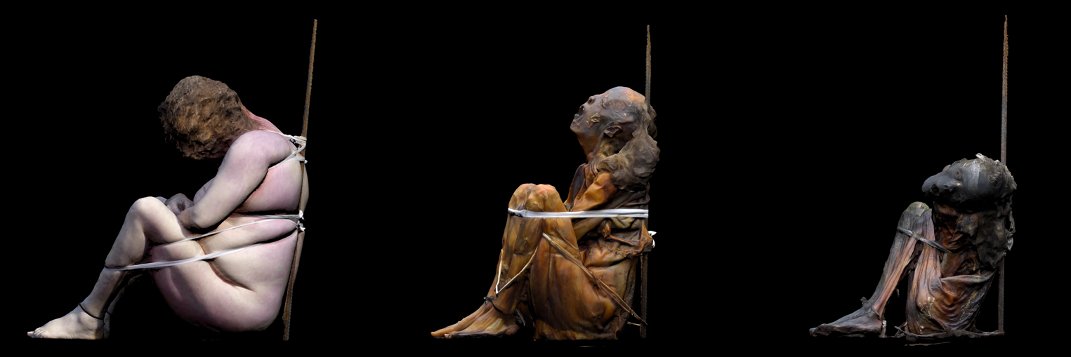 Experimento realizado con cadáver de momificación natural guiada aplicando ataduras más apretadas según el cuerpo va perdiendo volumen - Rita Peyroteo-Stjerna, Liv Nilsson Stutz, Hayley Louise Mickleburgh, João Luís Cardoso. Publicación: European Journal of Archaeology / Cambridge University Press Experimento realizado con cadáver de momificación natural guiada aplicando ataduras más apretadas según el cuerpo va perdiendo volumen - Rita Peyroteo-Stjerna, Liv Nilsson Stutz, Hayley Louise Mickleburgh, João Luís Cardoso. Publicación: European Journal of Archaeology / Cambridge University Press