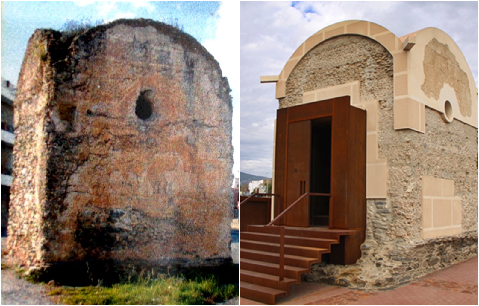Mausoleo romano del siglo II antes y después de la restauración. Se trata de una torre funeraria romana, de base cuadrada y cubierta abovedada, que comprende una parte inferior o cripta funeraria que albergaba el cuerpo del difunto y la superior o cámara ritual destinada a las ceremonias funerarias. / Blog www.elestudiodelpintor.com Mausoleo romano del siglo II antes y después de la restauración / Blog www.elestudiodelpintor.com