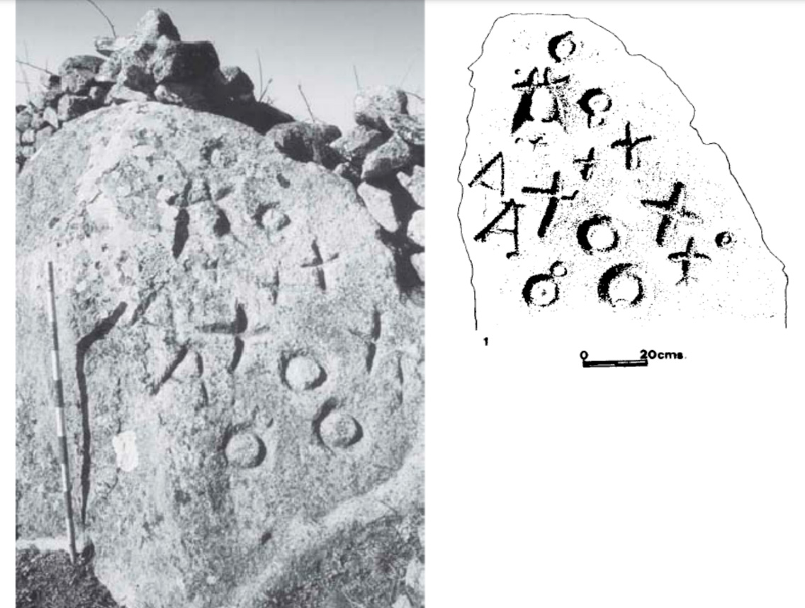 Escritura ELA (Escritura Lineal Atlántica) identificada por Georgeos Díaz-Montexano en la Sierra de Montánchez, Cáceres / atlantidahistorica.com Escritura ELA (Escritura Lineal Atlántica) identificada por Georgeos Díaz-Montexano en la Sierra de Montánchez, Cáceres