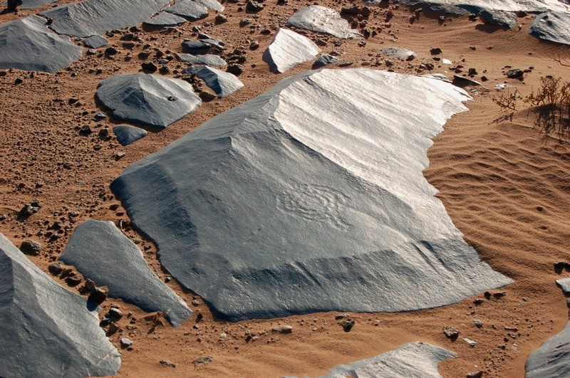 Petroglifos de círculos concéntricos con canal central al Oeste y Sur de Smara, Sahara marroquí Petroglifos de círculos concéntricos con canal central al Oeste y Sur de Smara, Sahara marroquí