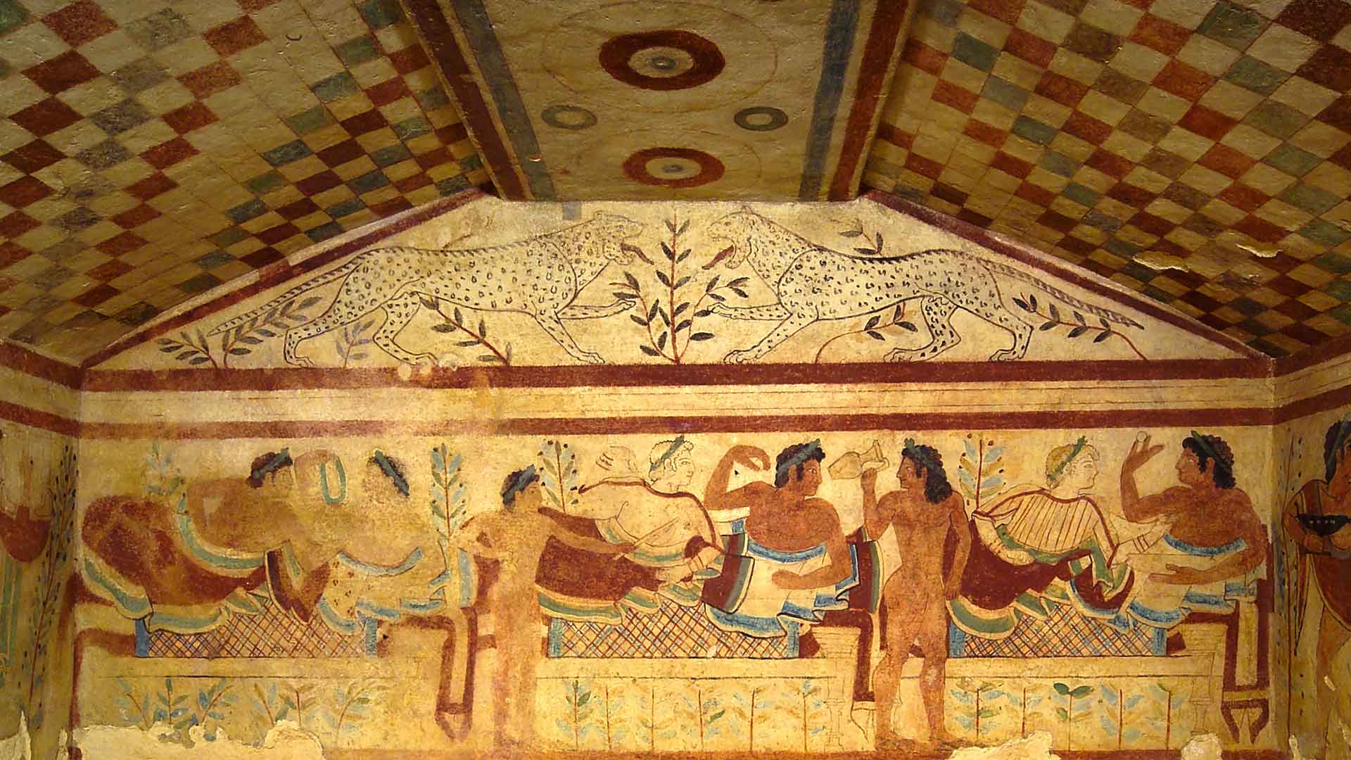 Tumba de los leopardos, necrópolis de Monterozzi, cultura etrusca, Tarquinia, Italia